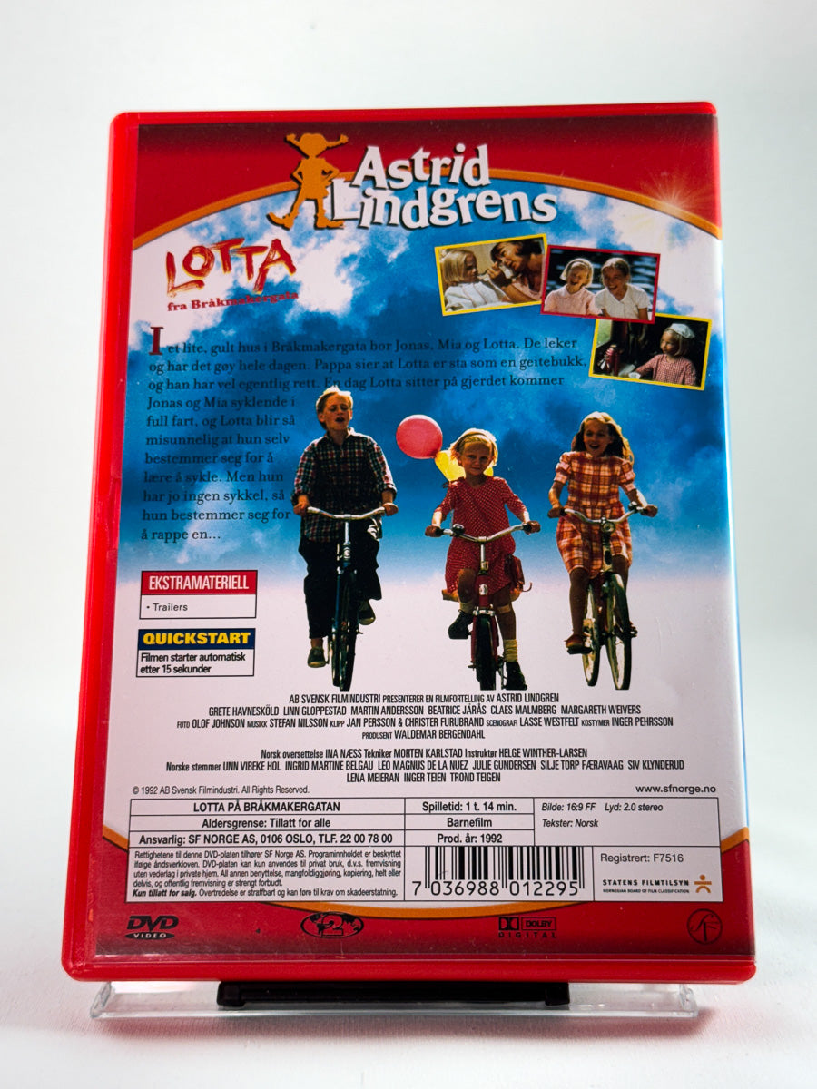 Bakside av DVD-cover til Lotta fra Bråkmakergata, brukt originalfilm på DVD hos Brukbar Film