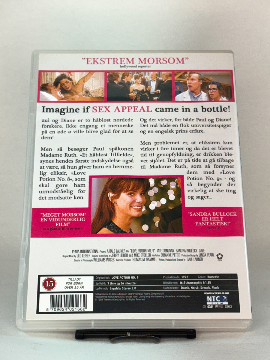 Bakside av DVD-cover til Love Potion No. 9 (1992) – 90-talls romantisk komedie der kjærlighet og kaos møtes – original brukt DVD-utgave tilgjengelig hos Brukbar Film.