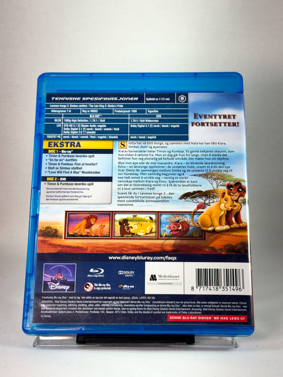 Løvenes konge 2 – Simbas stolthet – bakside av Blu-ray-cover med detaljer, hos Brukbar Film