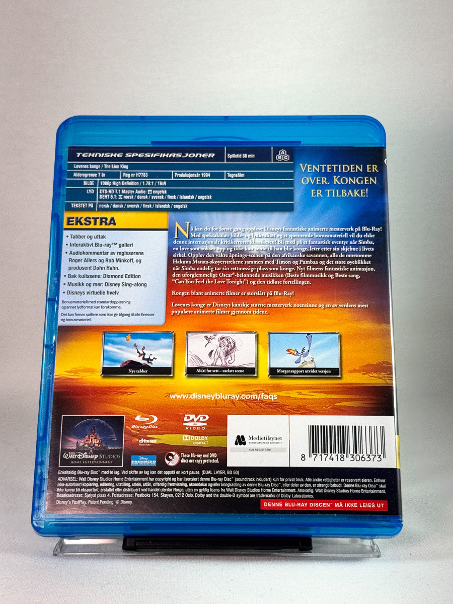 Løvenes konge – bakside av Blu-ray-cover med teknisk info, hos Brukbar Film