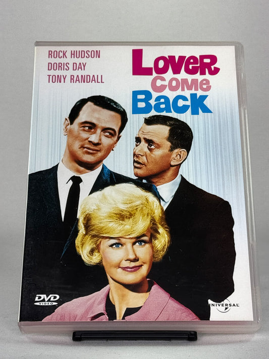 Forsidebilde av Lover Come Back DVD-cover – romantisk komedie med Rock Hudson og Doris Day, brukt film hos Brukbar Film