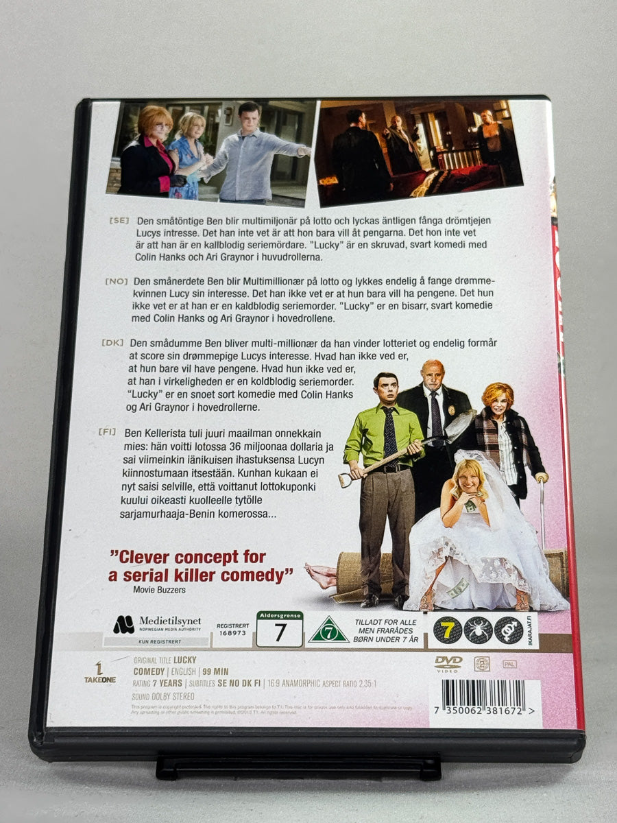 DVD-cover-bakside til filmen Lucky – Brukt DVD fra nettbutikken Brukbar Film