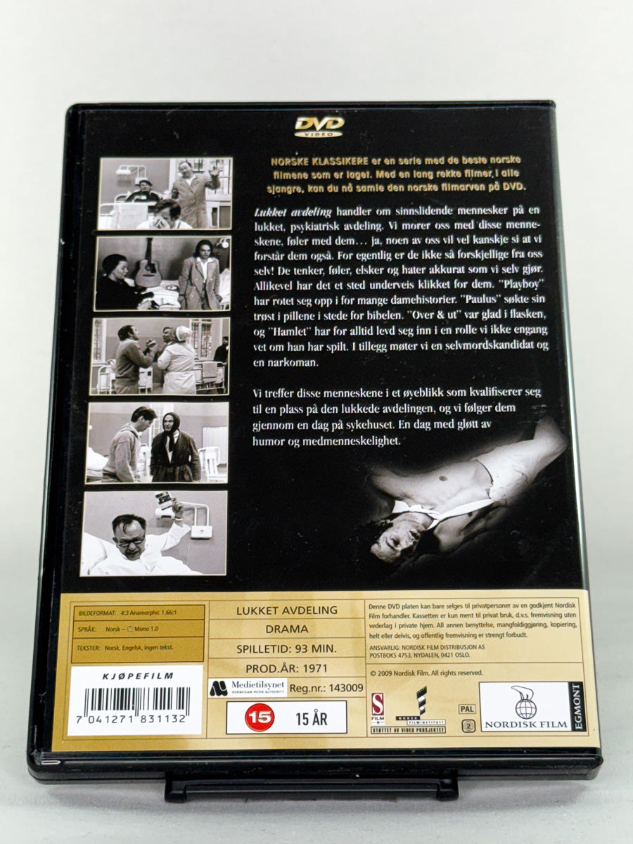 DVD-bakside til filmen Lukket avdeling
Baksiden viser info, spesifikasjoner og eventuell ekstratekst – produktbilde fra nettbutikken Brukbar Film