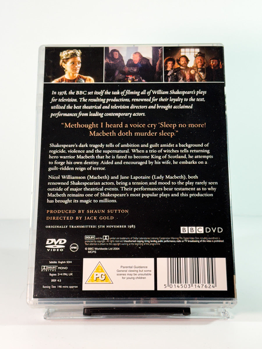 Bakside av cover til macbeth, bruktfilm hos nettbutikken Brukbar Film