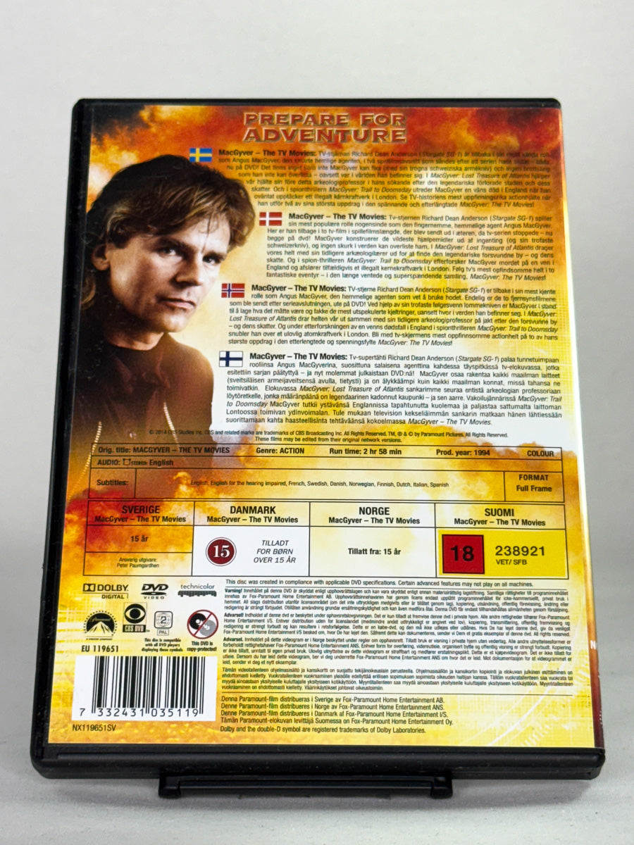 Bakside av DVD-cover for MacGyver: The TV Movies – original bruktfilm, kjøp hos Brukbar Film