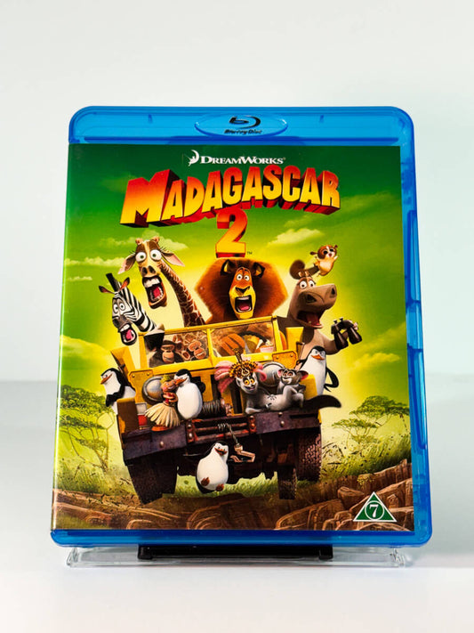 Forside av cover til Madagaskar 2 på Blu-ray, bruktfilm hos Brukbar Film