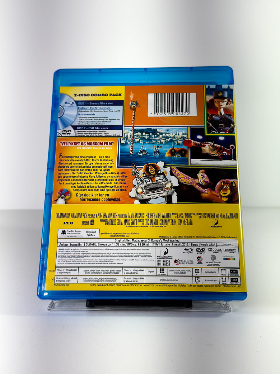 Bakside av cover til Madagaskar 3: Full rulle i Europa på Blu-ray