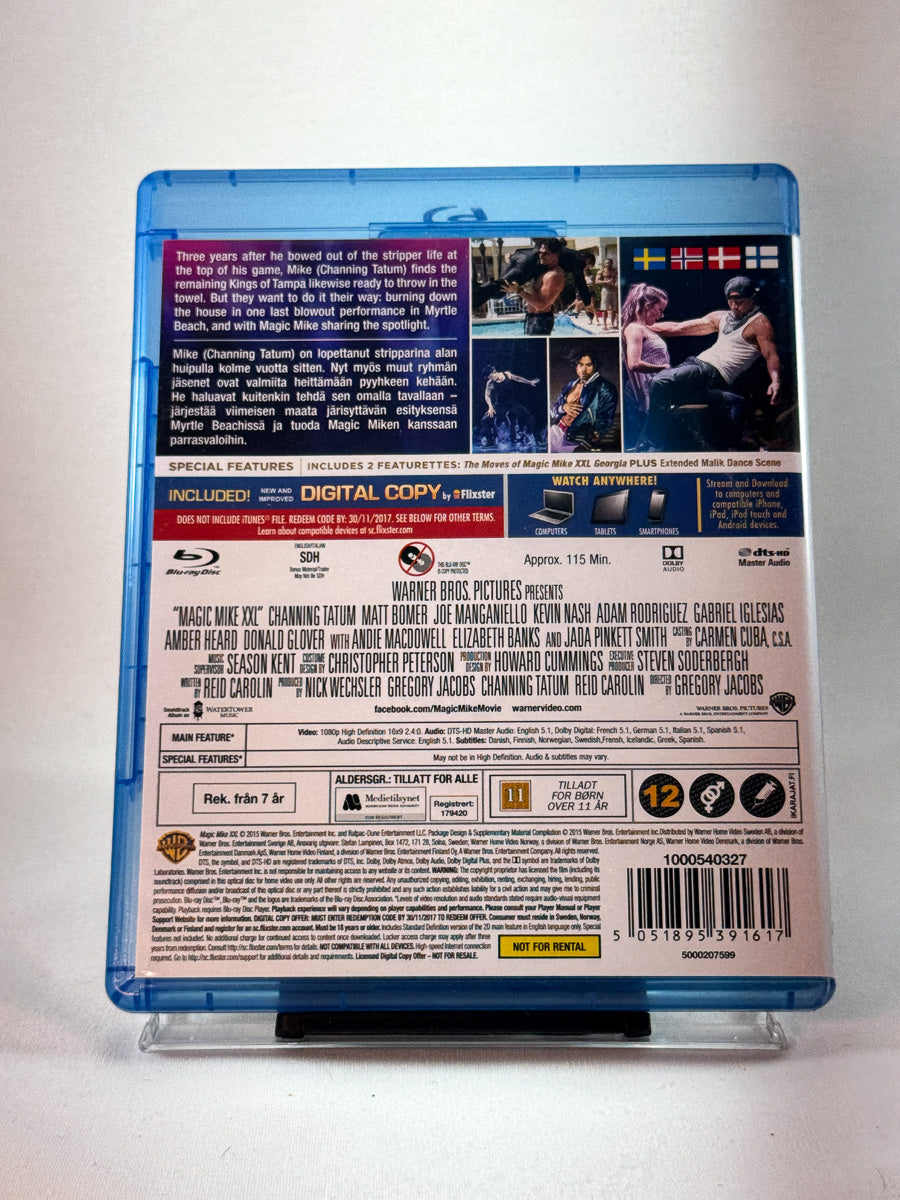 Bakside av Blu-ray-cover til Magic Mike XXL, bruktfilm på Blu-ray hos Brukbar Film