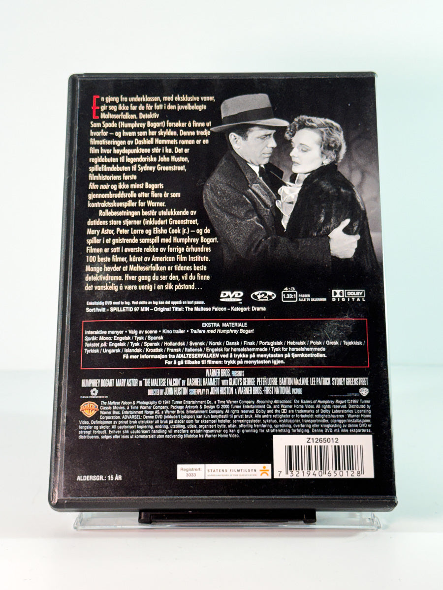 Bakside av cover til malteserfalken, brukt DVD hos Brukbar Film