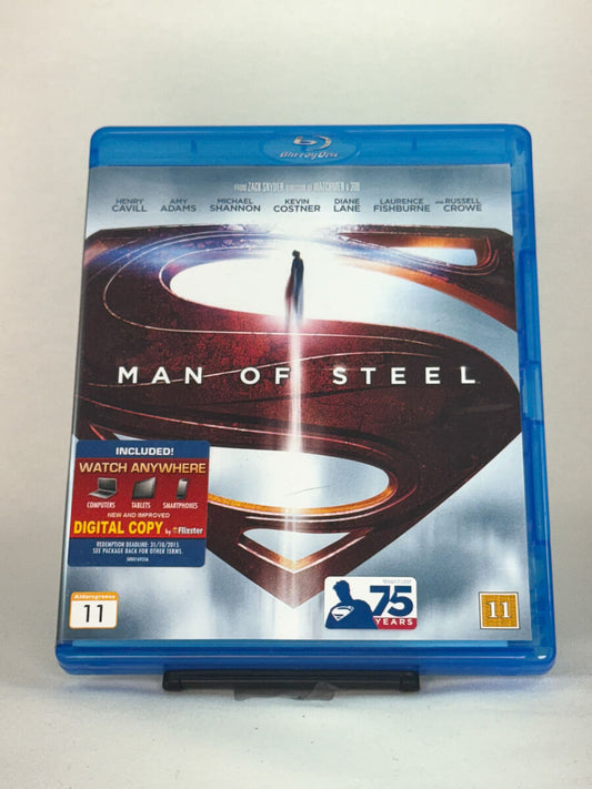 Forside av Blu-ray-cover til Man of Steel – Superman gjenfødes i en episk superheltfilm med Henry Cavill, brukt Blu-ray hos Brukbar Film.