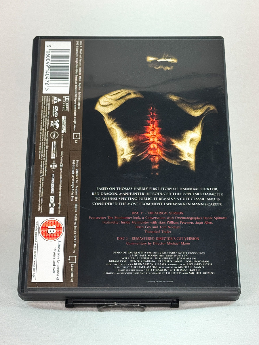 Bakside av DVD-cover til Manhunter, bruktfilm hos nettbutikken Brukbar Film
