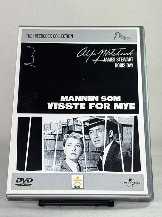 Brukt DVD-film Mannen som visste for mye (The Man Who Knew Too Much) – forside av filmcover, Hitchcock-thriller med James Stewart hos Brukbar Film.