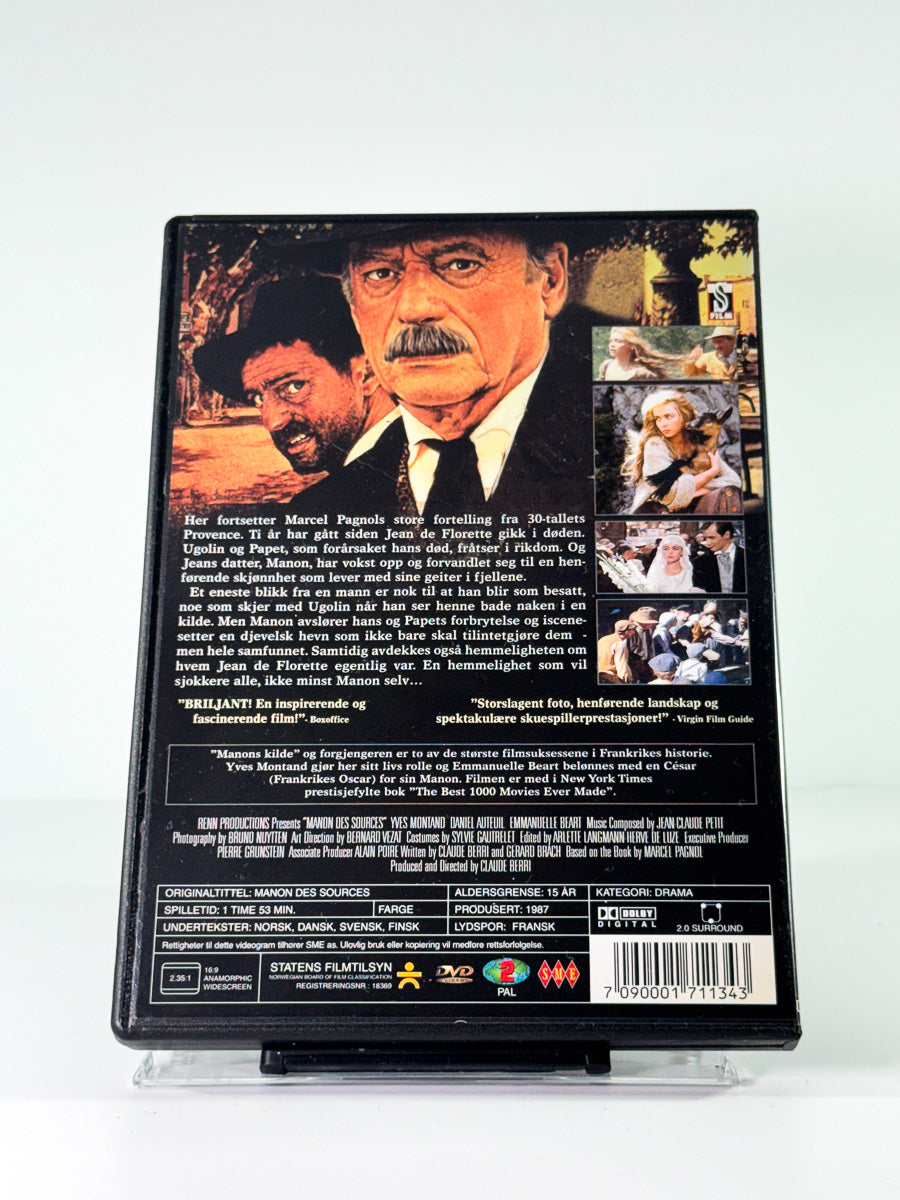 Bakside av cover til manon og kilden jean de florette 2, brukt original DVD hos Brukbar Film