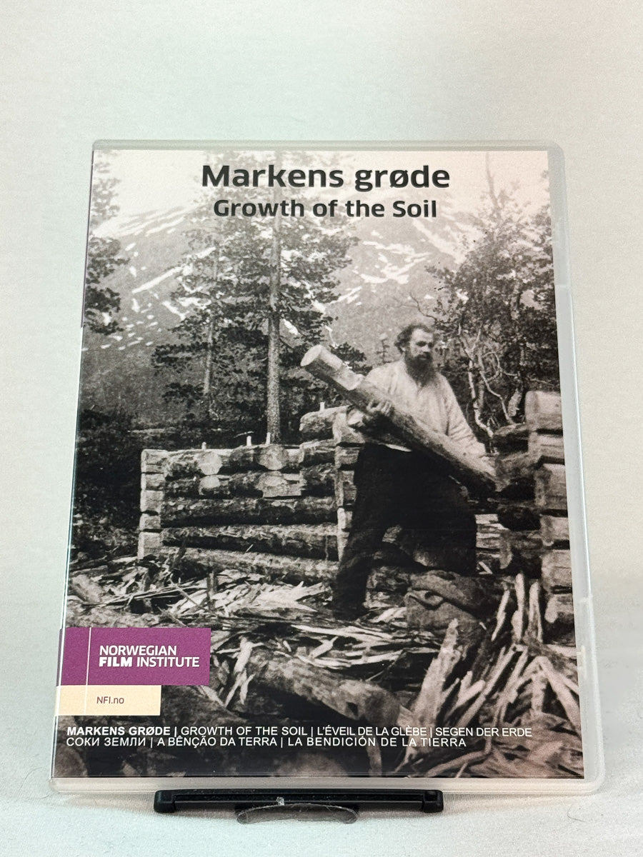 Forside av DVD-cover til Markens grøde – filmatiseringen av Knut Hamsuns klassiker, utgitt av Norwegian Film Institute, norsk filmhistorie bevart på DVD hos Brukbar Film.