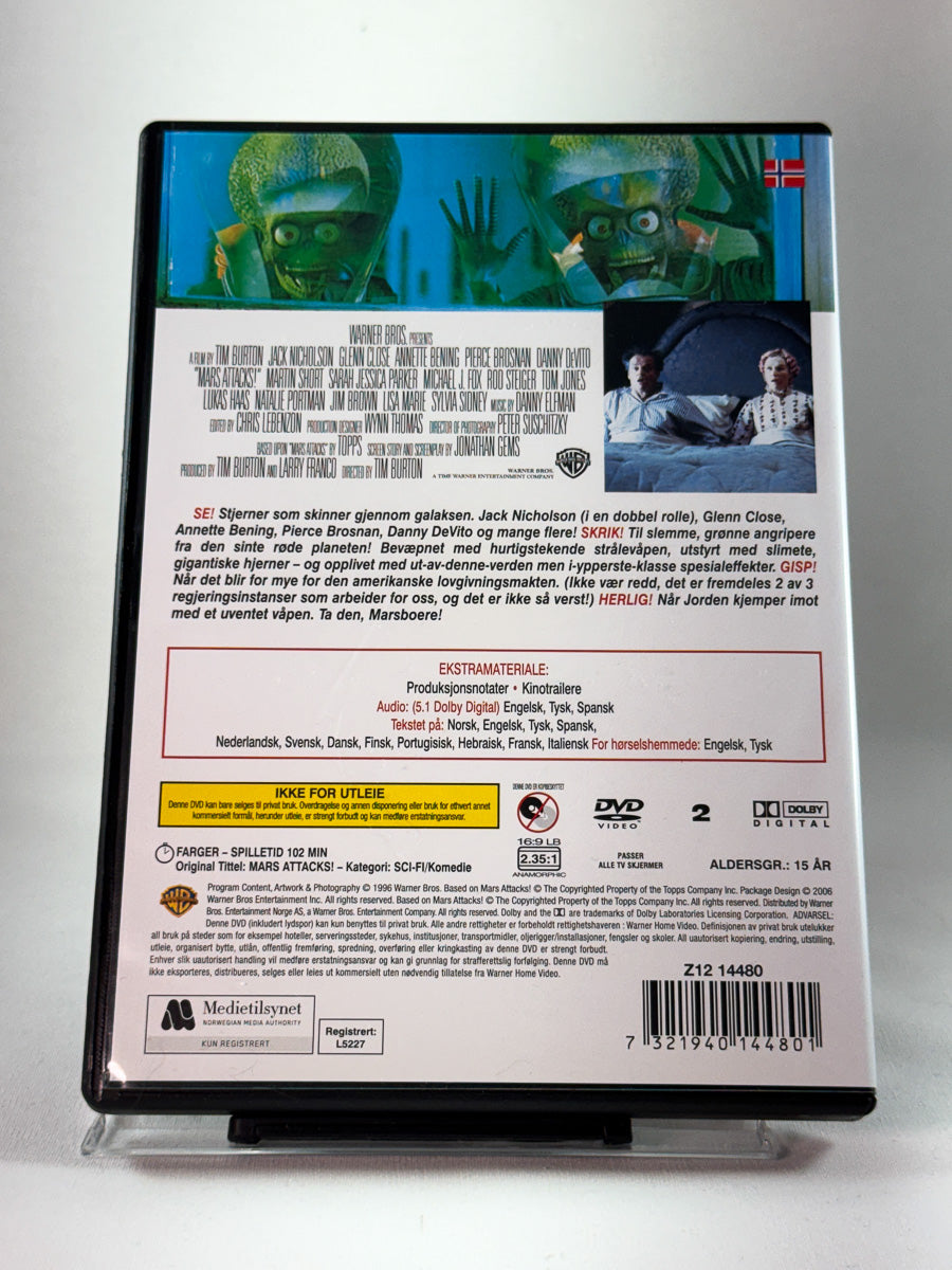 Bakside av cover til Mars Attacks!, bruktfilm hos nettbutikken Brukbar Film