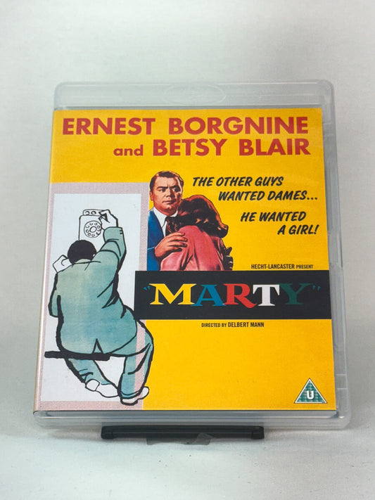 Forside av Blu-ray-cover for Marty – Oscar-vinnende drama med Ernest Borgnine, brukt Blu-ray tilgjengelig hos Brukbar Film.