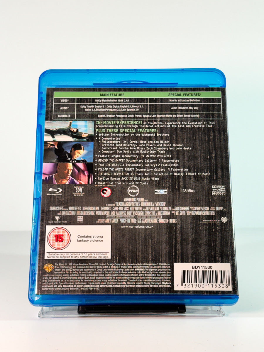 Bakside av cover til Matrix, bruktfilm hos nettbutikken Brukbar Film