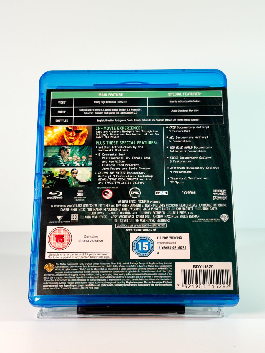 Bakside av cover til Matrix Revolutions, bruktfilm hos nettbutikken Brukbar Film