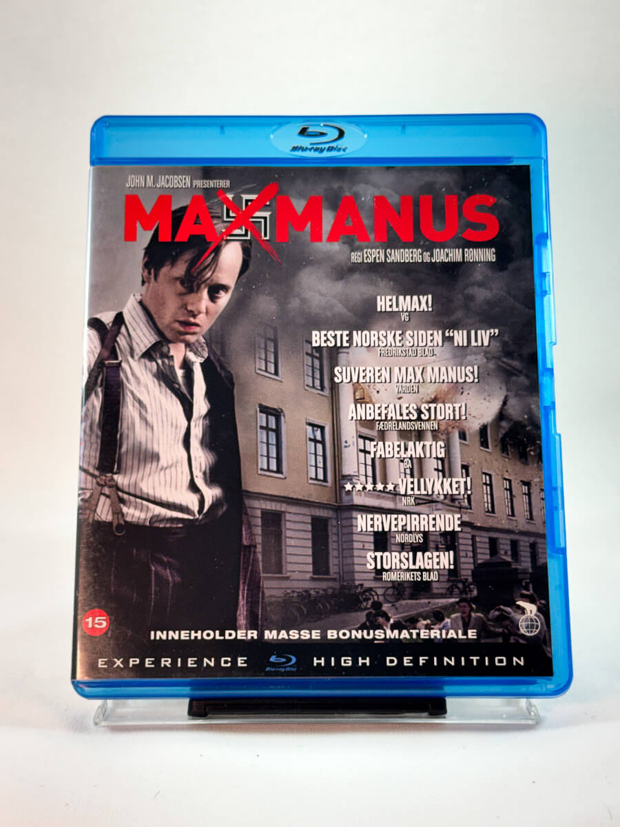 Forside av Blu-ray-cover til Max Manus, bruktfilm på Blu-ray hos Brukbar Film