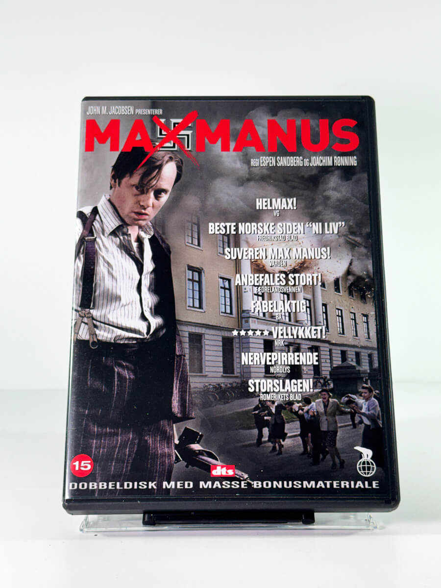 Forside av cover til max manus, bruktfilm på DVD hos Brukbar Film
