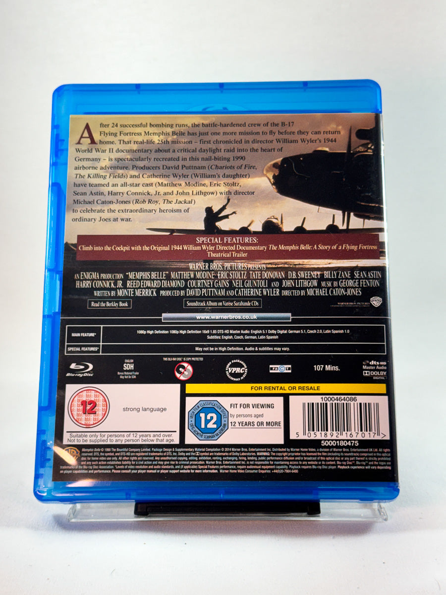 Bakside av Blu-ray-cover til Memphis Belle, bruktfilm hos nettbutikken Brukbar Film