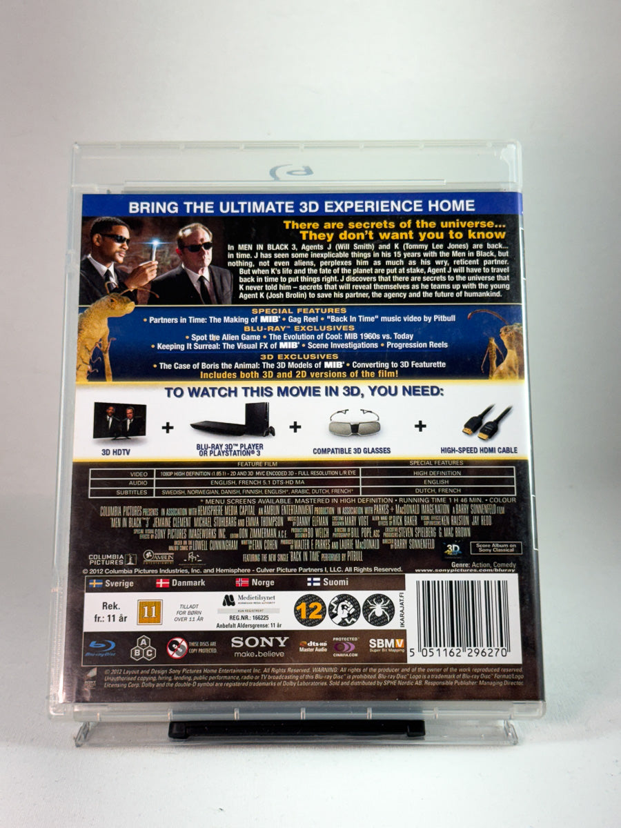Bakside av DVD-cover til Men in Black 3 (Blu-ray 3D), bruktfilm hos nettbutikken Brukbar Film