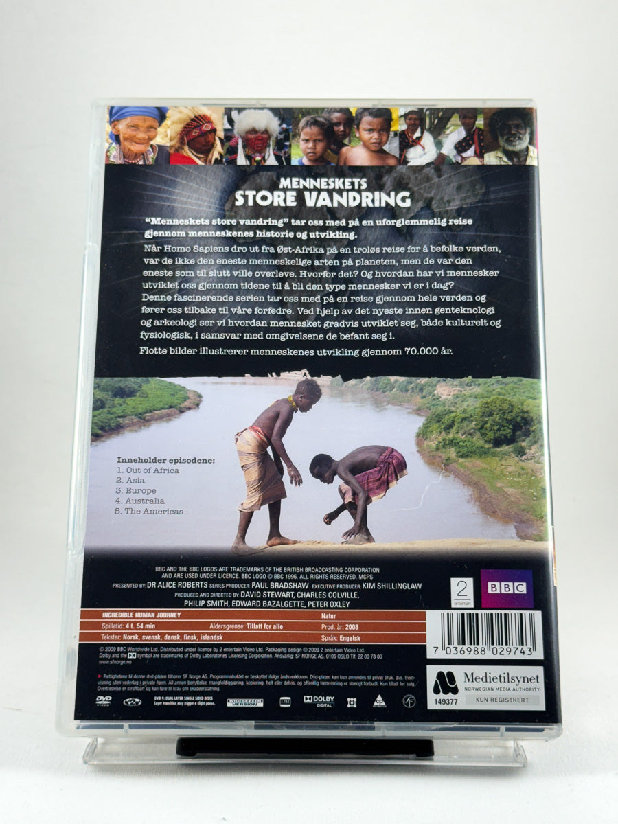 Bakside av DVD-cover til Menneskets store vandring, bruktfilm hos nettbutikken Brukbar Film