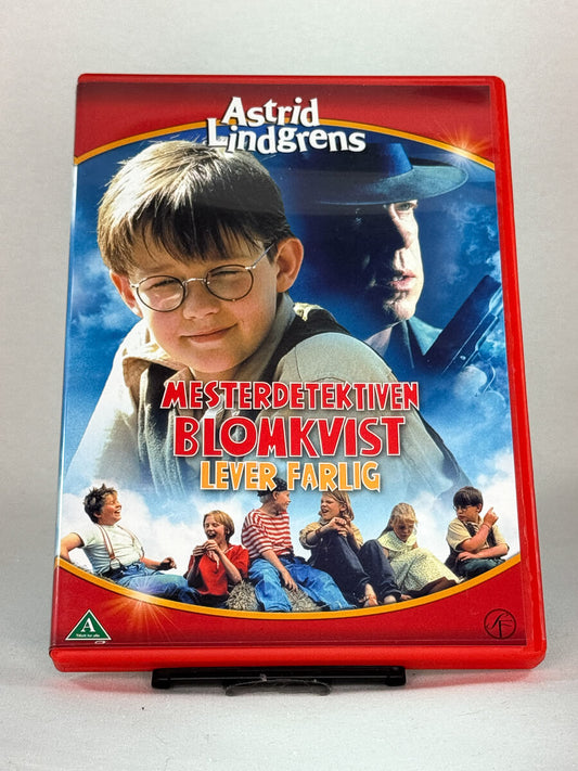 Forside av DVD-cover til Mesterdetektiven Blomkvist lever farlig, bruktfilm hos nettbutikken Brukbar Film