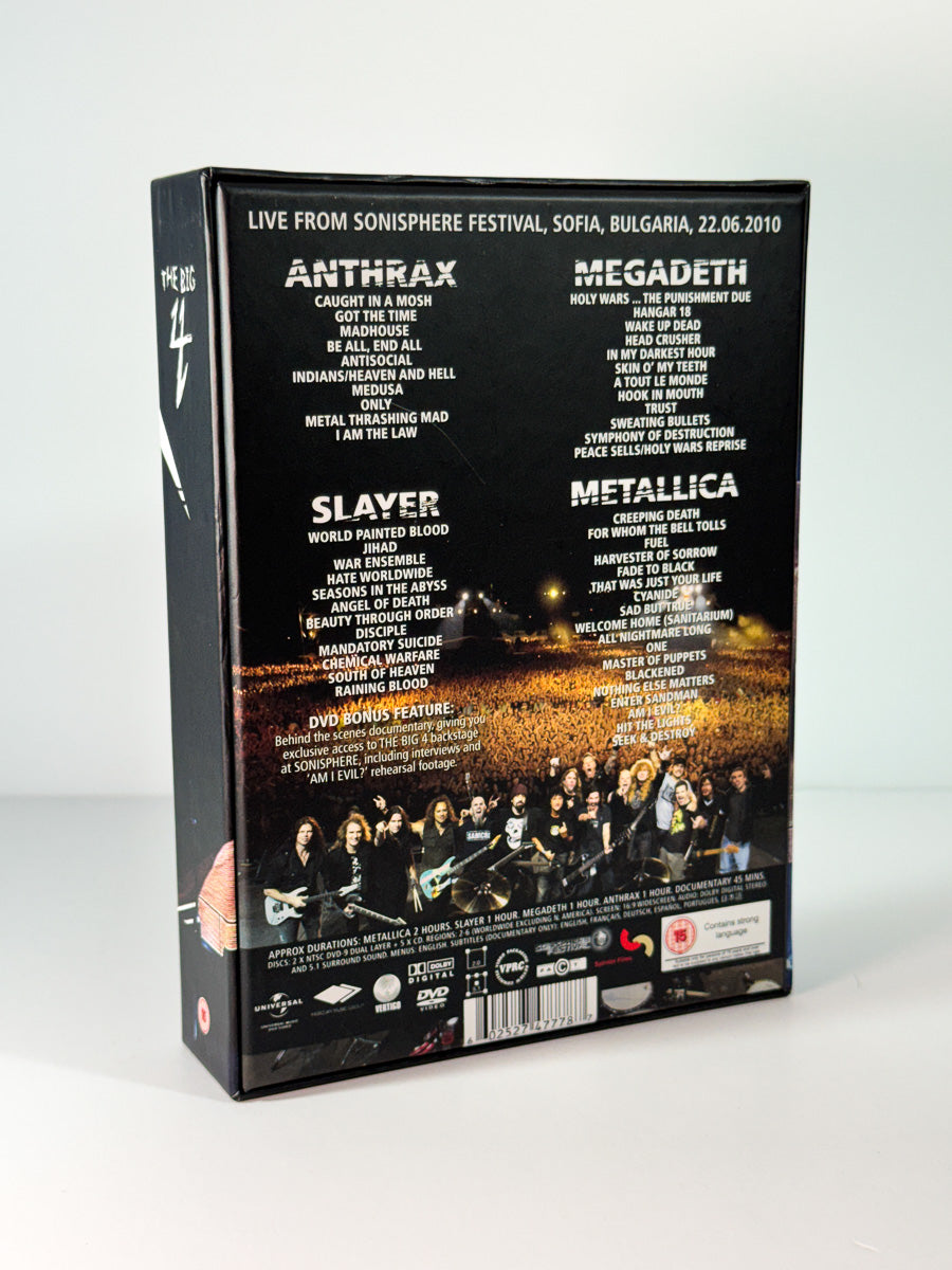 Bakside av cover til Metallica / Slayer / Megadeth / Anthrax – The Big 4 Live from Sofia, Bulgaria, brukt original DVD hos Brukbar Film