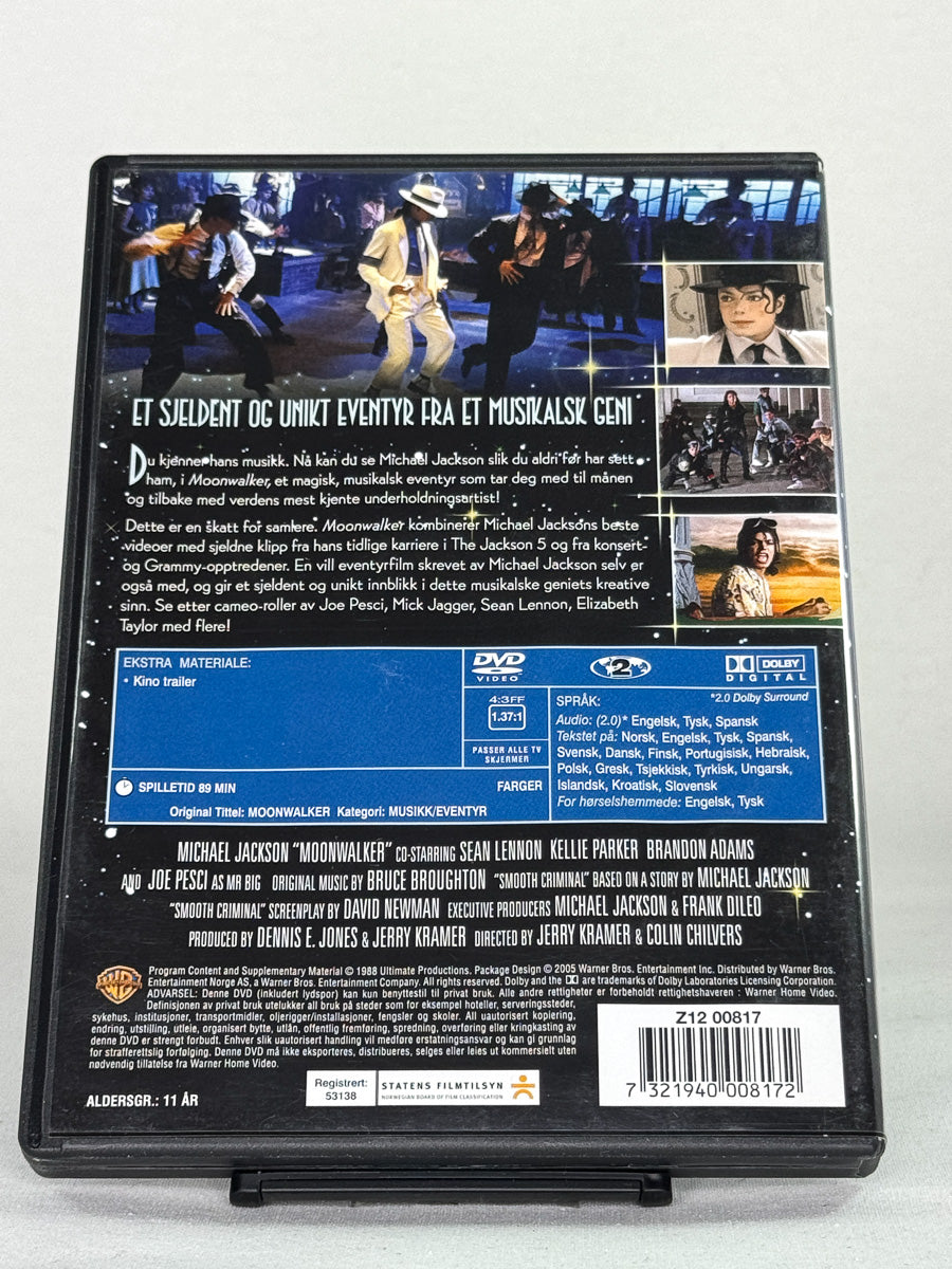 DVD-cover-bakside til filmen Moonwalker – Brukt DVD fra nettbutikken Brukbar Film