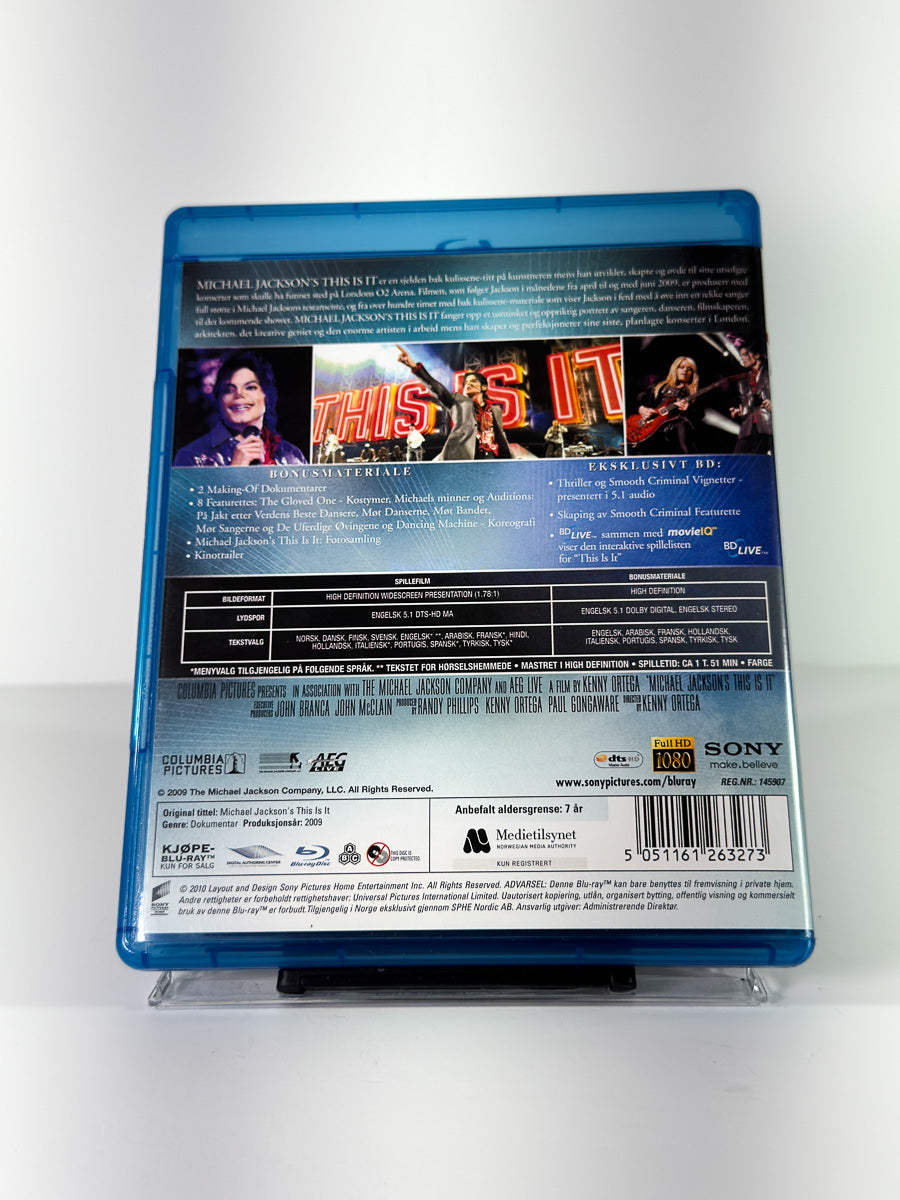 Bakside av cover til Michael Jackson's This Is It på Blu-ray