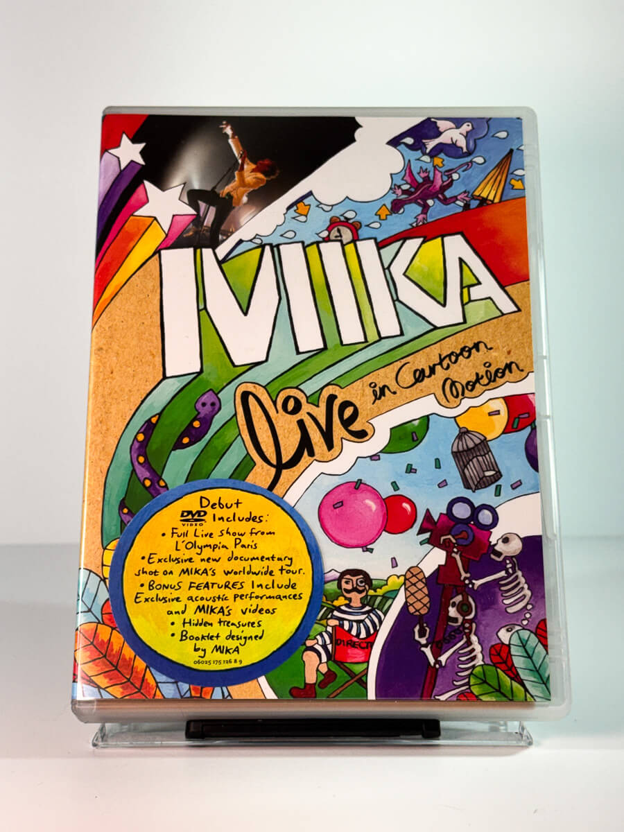 Forside av cover til MIKA – Live in Cartoon Motion, brukt original DVD hos Brukbar Film