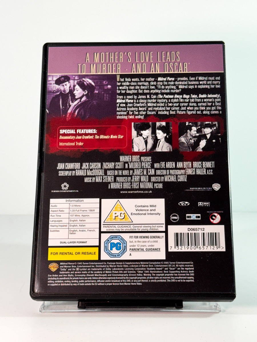 Bakside av cover til mildred pierce, brukt DVD hos Brukbar Film