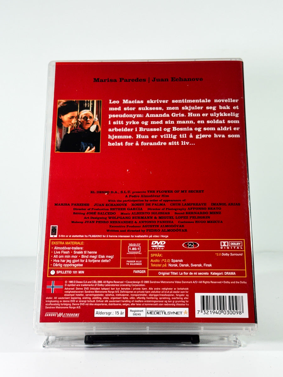 Bakside av cover til Min hemmelige blomst, bruktfilm på DVD hos Brukbar Film