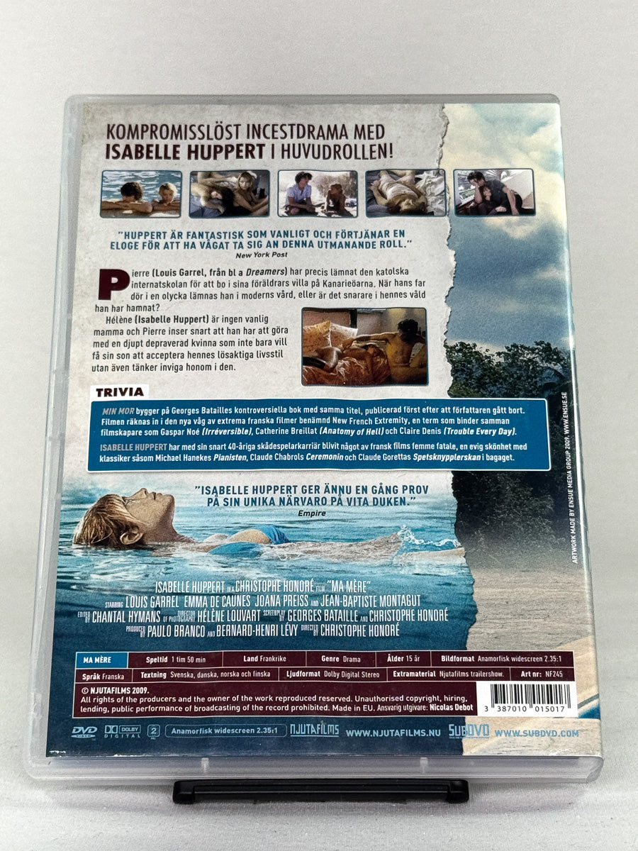 Bakside av DVD-coveret til Min mor – drama med synopsis og spesifikasjoner, brukt DVD fra Brukbar Film