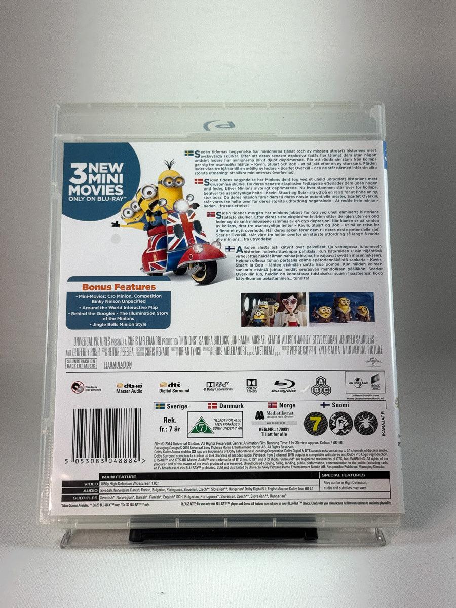 Bakside av DVD-cover til Minions (Blu-ray 3D), bruktfilm hos nettbutikken Brukbar Film