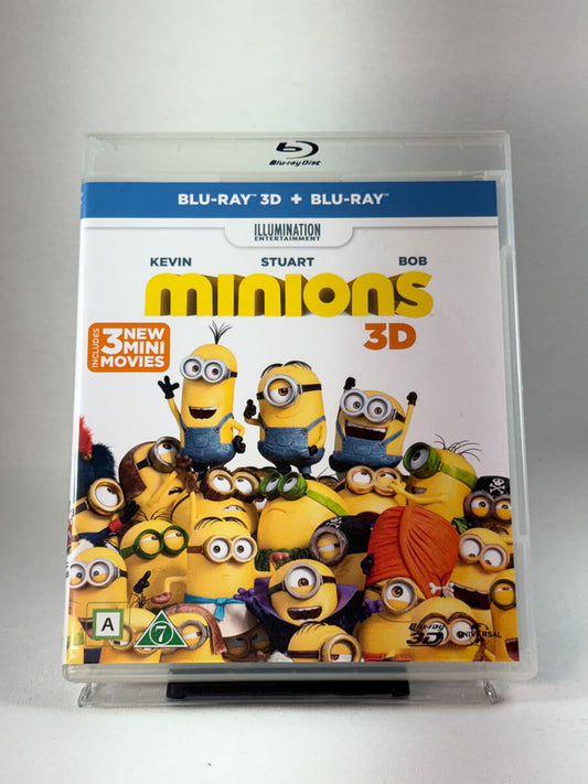 Forside av DVD-cover til Minions (Blu-ray 3D), bruktfilm hos nettbutikken Brukbar Film