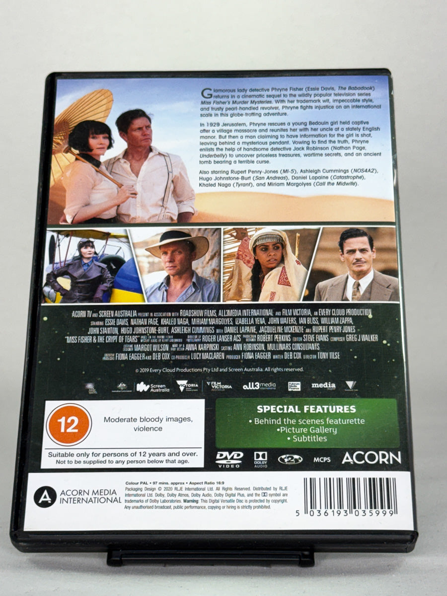 Bakside av DVD-cover for Miss Fisher and the Crypt of Tears, bruktfilm på DVD hos Brukbar Film.