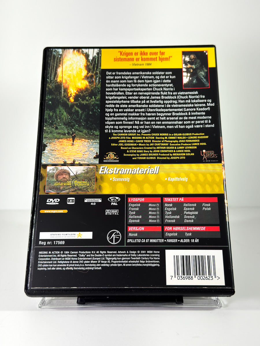 Bakside av cover til Missing in Action på DVD