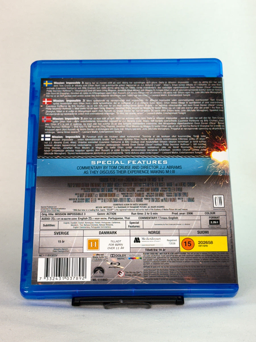 Bakside av Blu-ray-cover til Mission: Impossible 3 – brukt originalfilm på Blu-ray, regissert av J.J. Abrams hos Brukbar Film