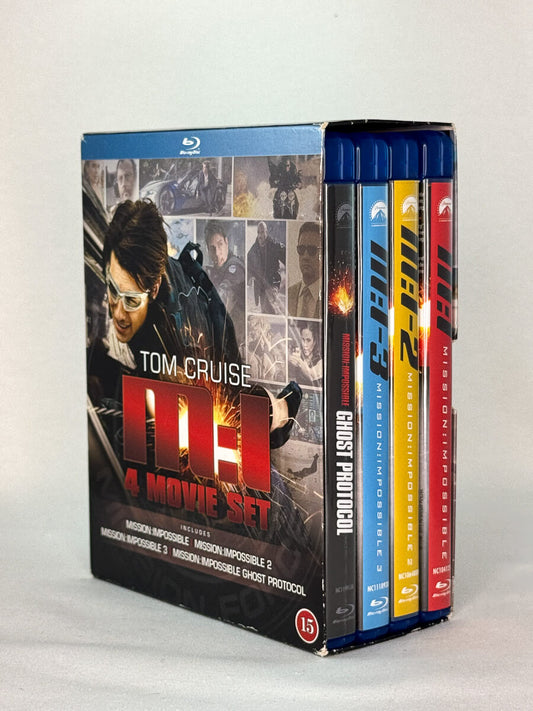 Forside av Blu-ray samleboks Mission: Impossible – 4 Movie Set med Tom Cruise, brukt actionfilm på Blu-ray hos Brukbar Film