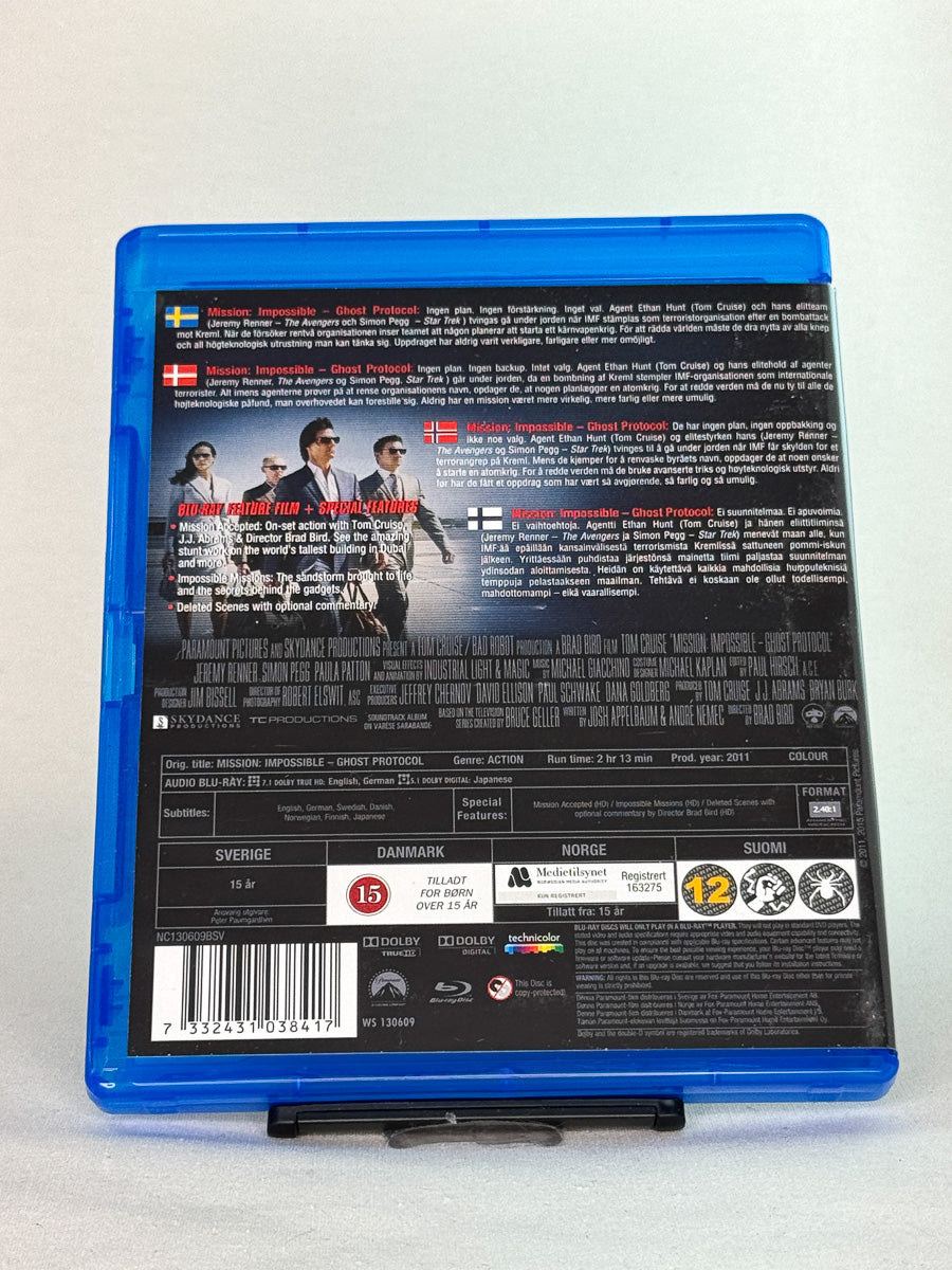 Bakside av Blu-ray-cover til Mission: Impossible – Ghost Protocol – brukt originalfilm på Blu-ray, fjerde film i serien hos Brukbar Film