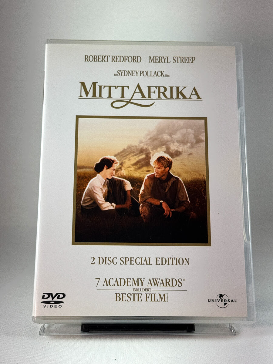 Forside av DVD-cover til Mitt Afrika, brukt 2-disc utgave av det prisbelønte dramaet med Meryl Streep og Robert Redford hos Brukbar Film