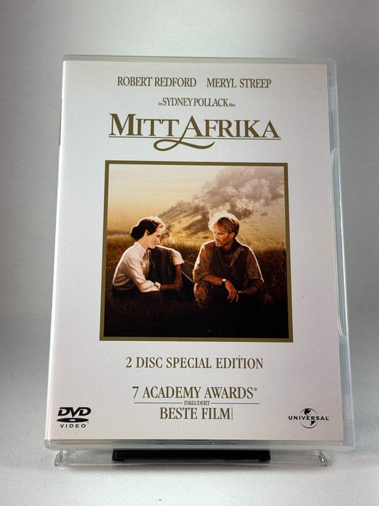 Forside av DVD-cover til Mitt Afrika, brukt 2-disc utgave av det prisbelønte dramaet med Meryl Streep og Robert Redford hos Brukbar Film