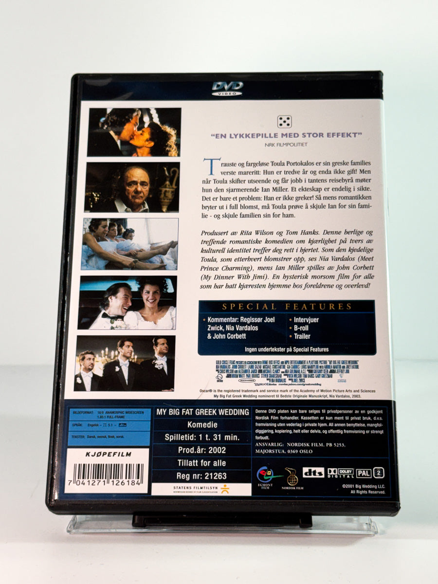 Bakside av cover til mitt store fete greske bryllup, brukt original DVD hos Brukbar Film