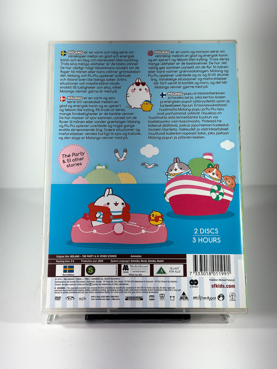 Bakside av cover til Molang The Party & 51 other stories, bruktfilm på DVD hos Brukbar Film