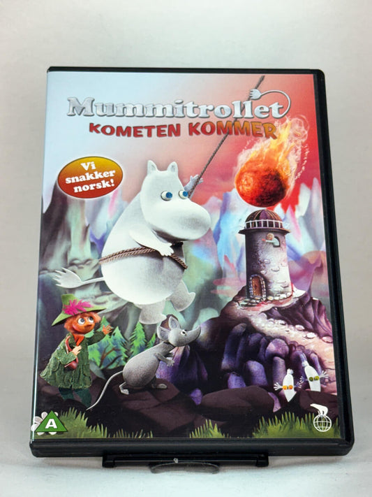 Forside av DVD-cover til Mummitrollet – Kometen kommer – Mummitrollet og vennene hans oppdager at en komet nærmer seg jorden, norsk tale, brukt barnefilm på DVD hos Brukbar Film.