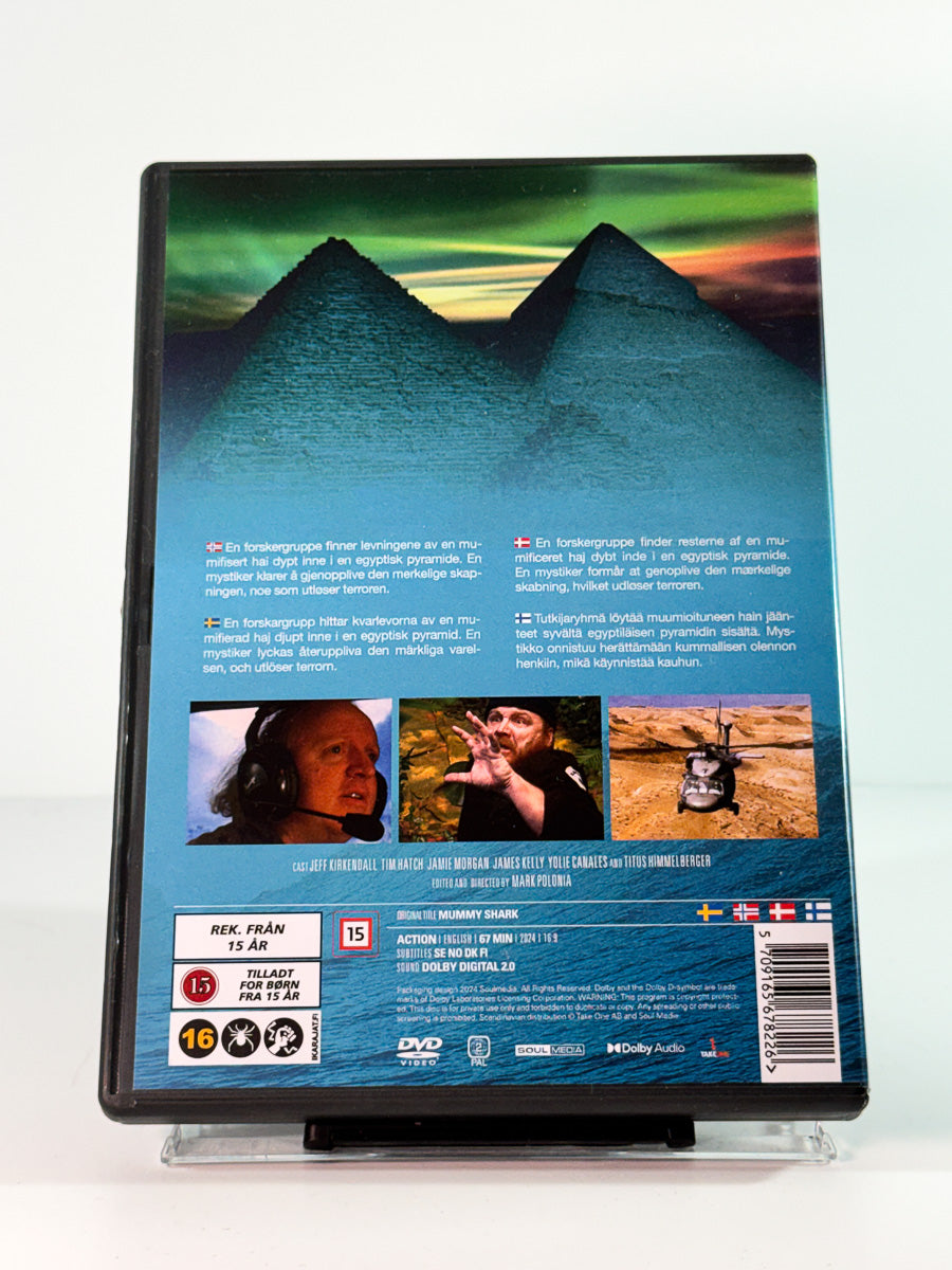 Bakside av cover til mummy shark, brukt original DVD hos Brukbar Film