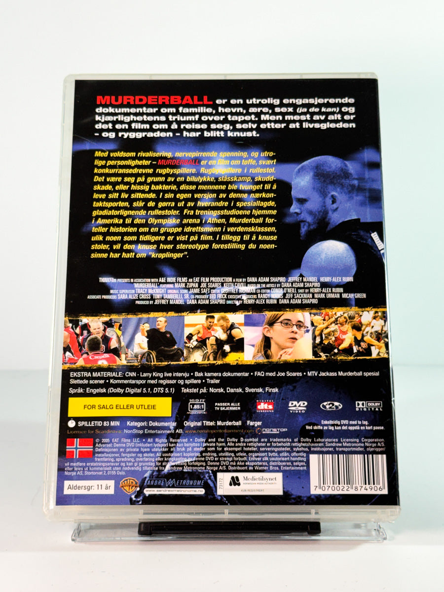 Bakside av cover til murderball, bruktfilm hos nettbutikken Brukbar Film
