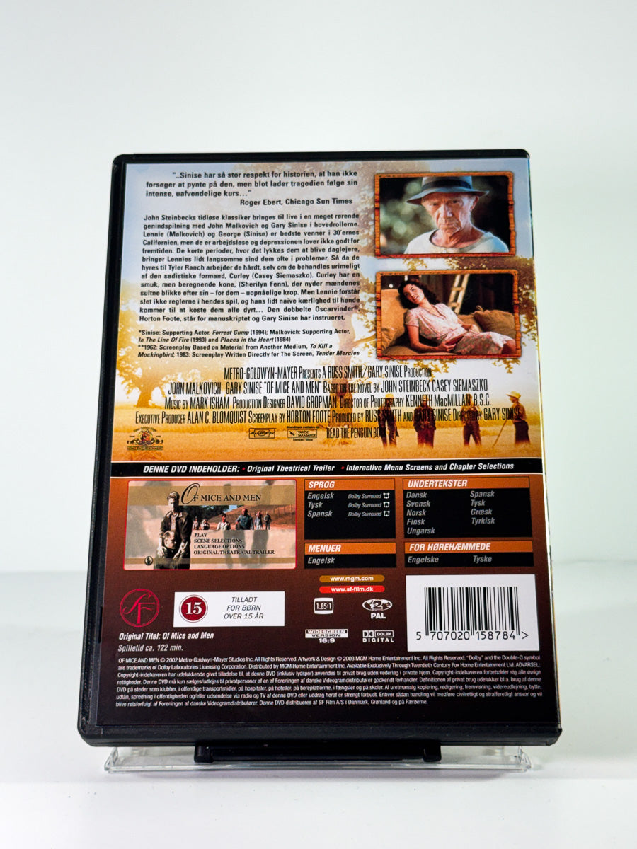 Bakside av cover til mus og menn, brukt original DVD hos Brukbar Film